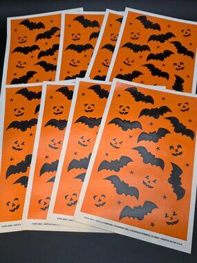 Lot of 8 Sheets - Vintage Stickers Halloween Pumpkins Bats jack o lanterns